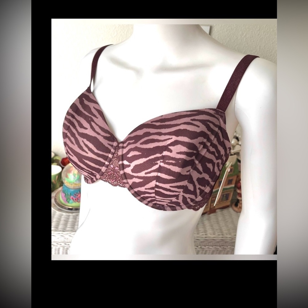 ThirdLove Zebra Print Lace Demi Bra Underwire Cups in Burgundy Size 34F NWT